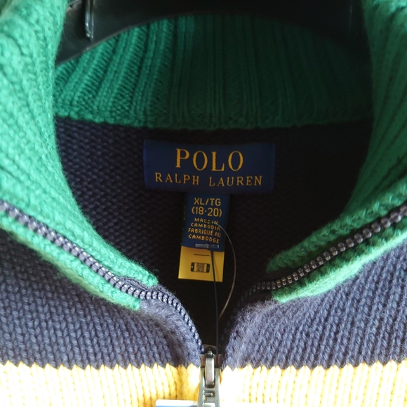 Polo Ralph Lauren Cotton Quarter-Zip Jumper Sweater XL/TG (18-20) Navy Multi - Picture 12 of 13